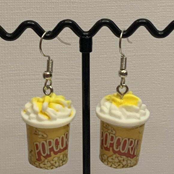 Popcorn Earring, Funny Food Earring, Gift Idea, Food Jewelry, Movie Earring - Picture 7 of 8